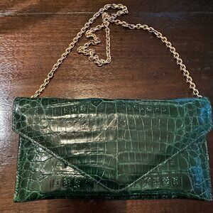 Judith Leiber Emerald Flat Crocodile Envelope Clutch